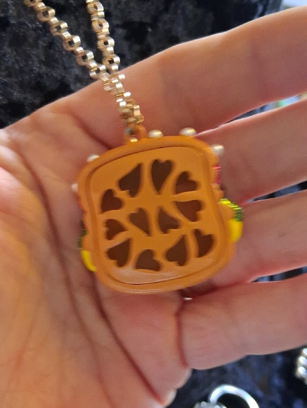 Betsey Johnson Gold-Tone Necklace with Pearl Topping and Multicolor Burger Charm - Picture 7 of 16